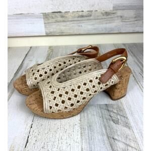 Aerosoles Women’s 8 Cornelia Cream Embroidered Raffia Fabric Platform Sandal NEW